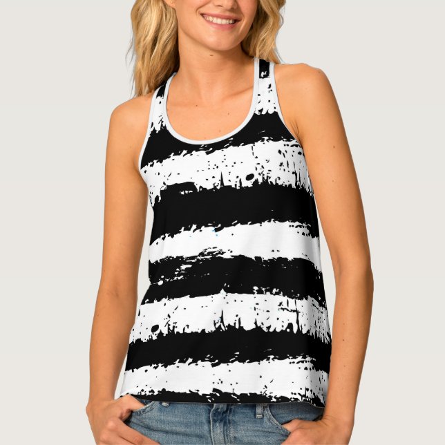 Black And White Grunge Stripes Tank Top (Front)