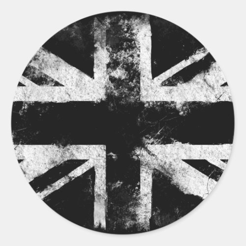 Black and white Grunge UK Classic Round Sticker