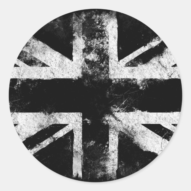 Black and white Grunge UK Classic Round Sticker (Front)