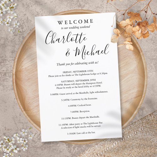 Black And White Guest Wedding Weekend Program