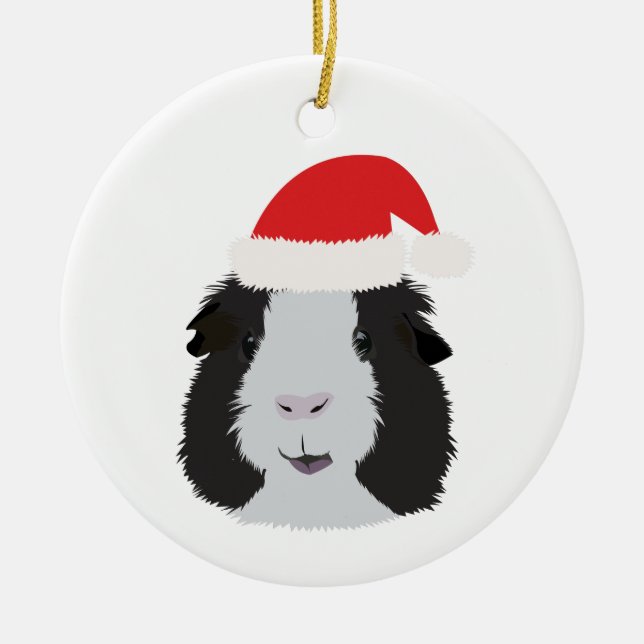 Black and White Guinea Pig Ceramic Ornament (Front)