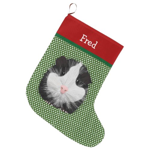 Black And White Guinea Pig Personalized Large Christmas Stocking