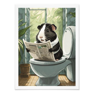 Black and White Guinea Pig Toilet Photo Print