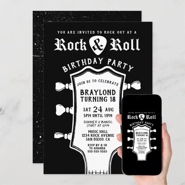 Black And White Guitar Birthday Invitation Zazzle