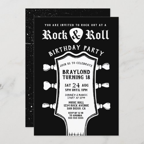 Black and White Guitar Birthday Invitation