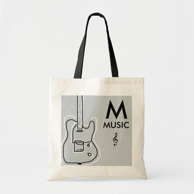 black and white guitar personalized tote bag (Front)