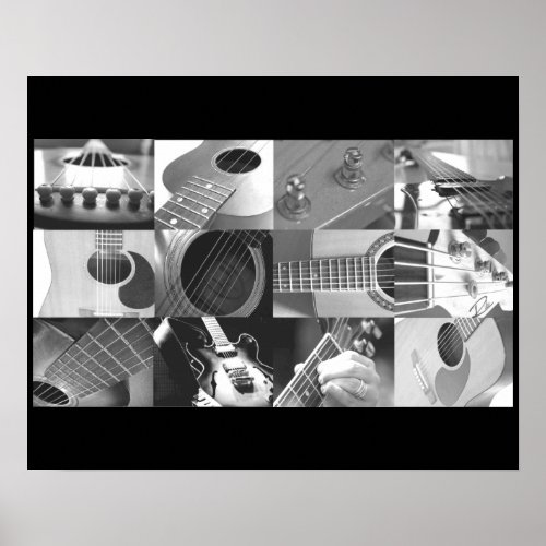 Black and White Guitar Photo Collage Poster