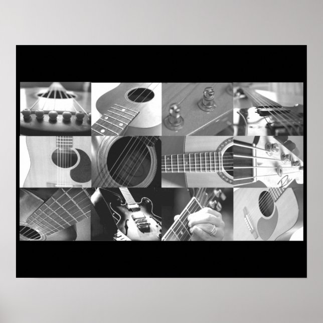 Black and White Guitar Photo Collage Poster (Front)