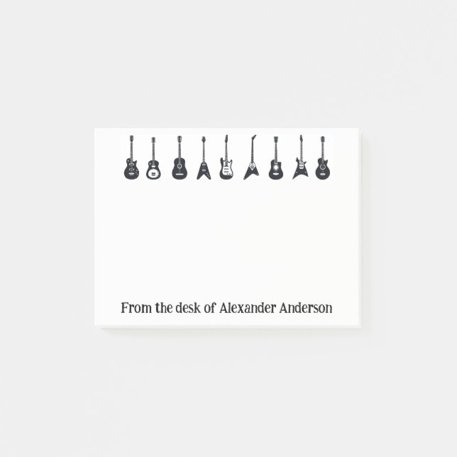 Black and White Guitars Personalize Post-it Notes (Front)