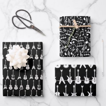 Black And White Guitars Two Wrapping Paper Sheets by BarbeeAnne at Zazzle
