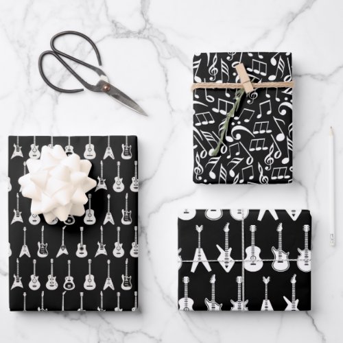 Black and White Guitars Two Wrapping Paper Sheets