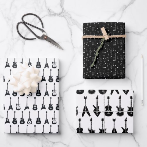 Black and White Guitars Wrapping Paper Sheets