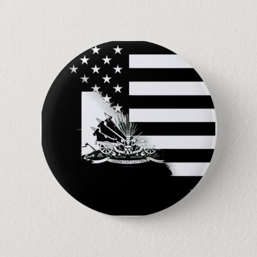 Black And White Haitian American Flag  Haiti USA Button