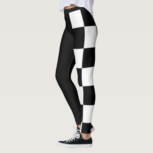 Black and White Half and Half Checker Leggings