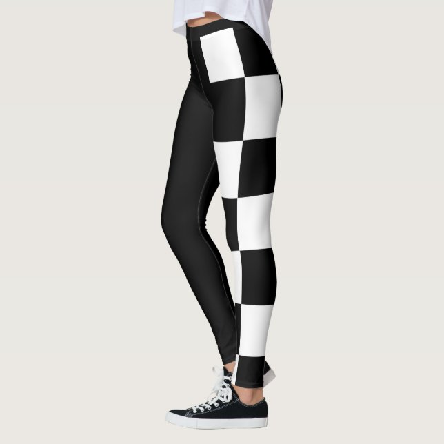 Black and White Half and Half Checker Leggings (Left)