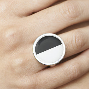 Black And White Half and Half graphic Ring