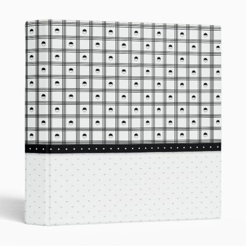 Black and White Half Circle Plaid Pattern 3 Ring Binder