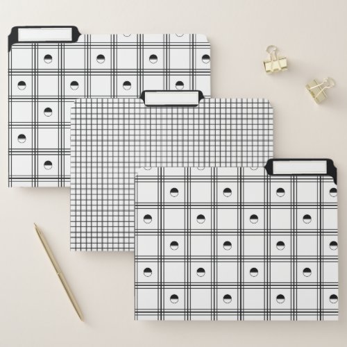 Black and White Half Circle Plaid Pattern File Folder