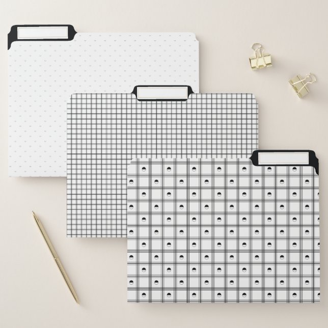 Black and White Half Circle Plaid Pattern File Folder (Set)