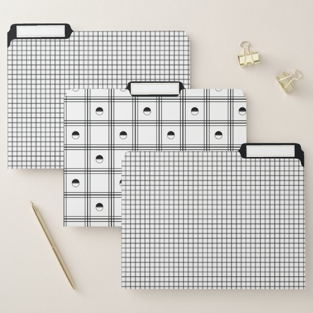 Black and White Half Circle Plaid Pattern File Folder (Set)