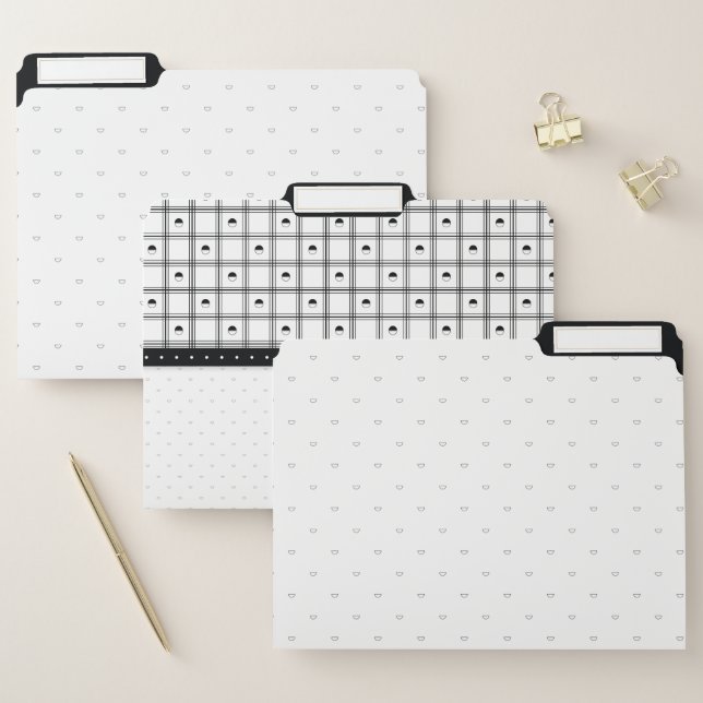 Black and White Half Circle Plaid Pattern File Folder (Set)
