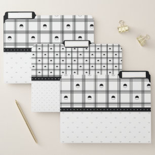 Black and White Half Circle Plaid Pattern File Folder