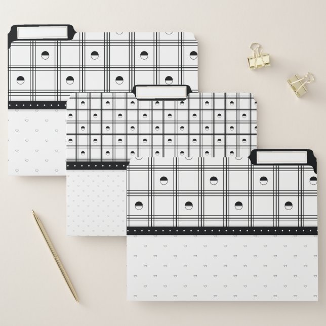Black and White Half Circle Plaid Pattern File Folder (Set)