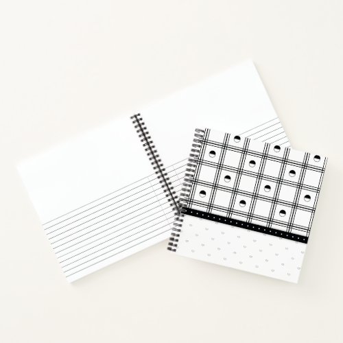 Black and White Half Circle Plaid Pattern Notebook