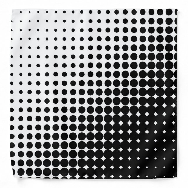 Black and White Halftone Dots Circles Pattern Bandana (Front)
