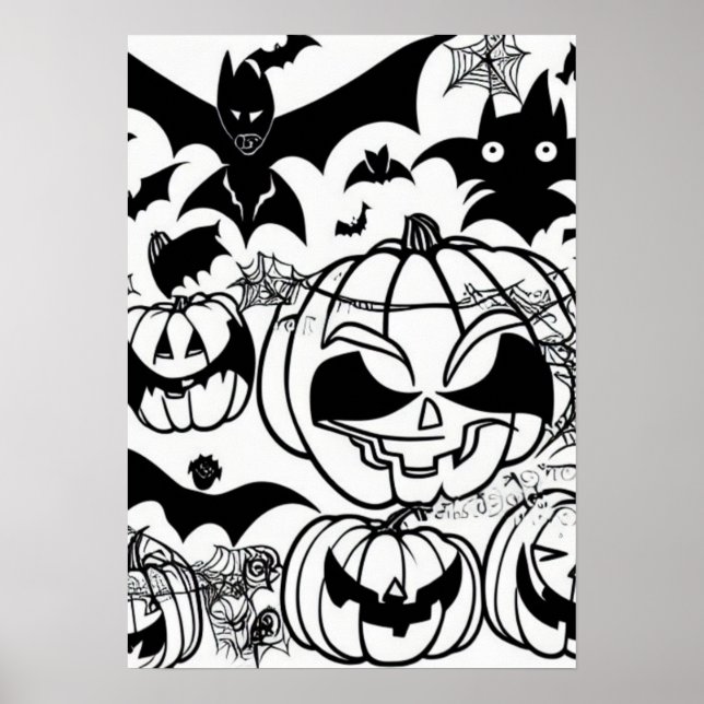 Black and white halloween cartoon fun poster (Front)