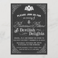 Black and White Halloween Classy Fancy Damask Invitation