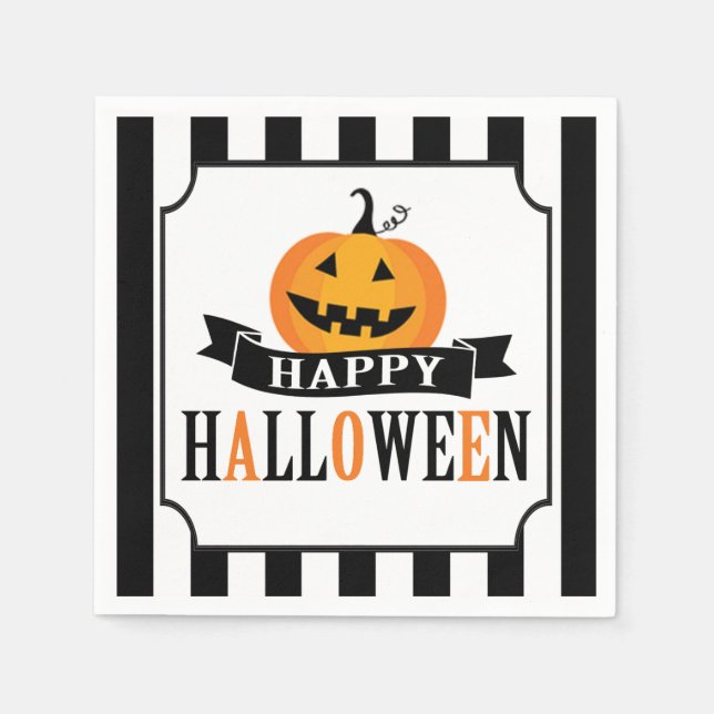 Black and White Halloween Cocktail Napkin (Front)