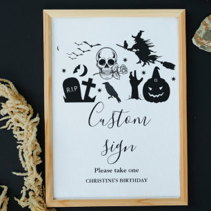 Black and white Halloween custom sign table Sign
