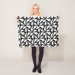  Black and White Halloween Ghost Pattern Fleece Blanket