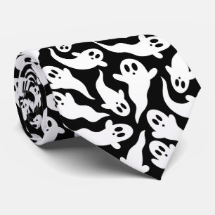 Black and White Halloween Ghost Pattern Neck Tie