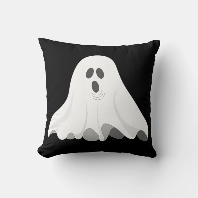 Black and White Halloween Ghost Throw Pillow (Front)