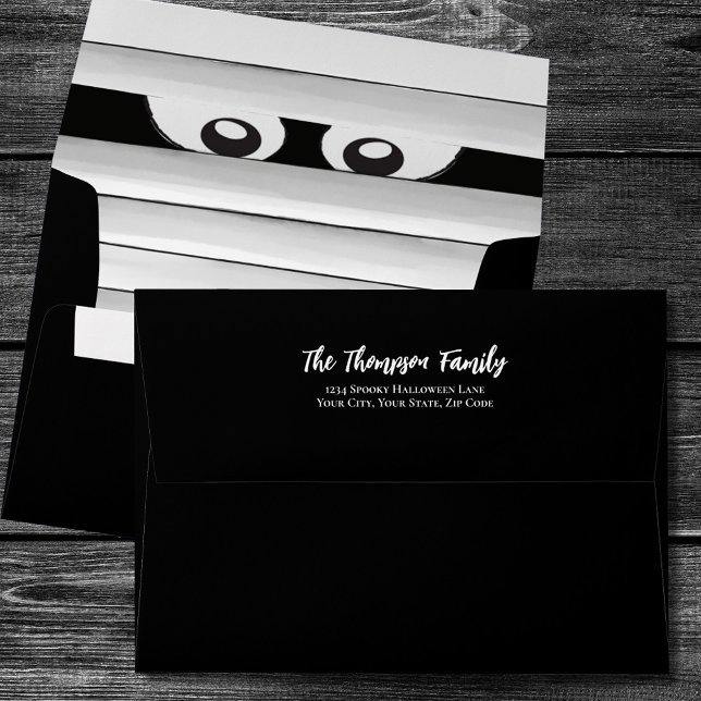 Black and White Halloween Mummy Custom Envelope (Black and white spooky mummy custom envelope. )