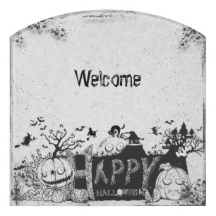 Black and White Halloween Party Door Sign