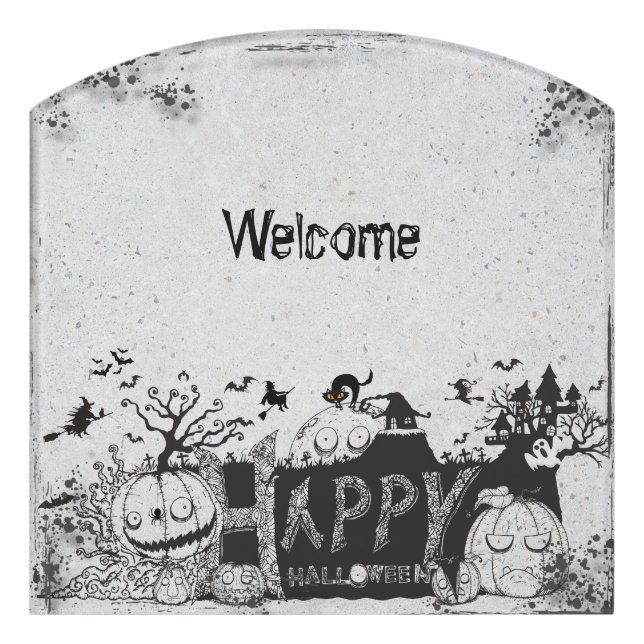 Black and White Halloween Party  Door Sign (Contour Front)