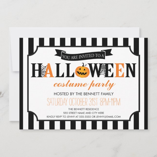 Black and White Halloween Party Invitation (Front)