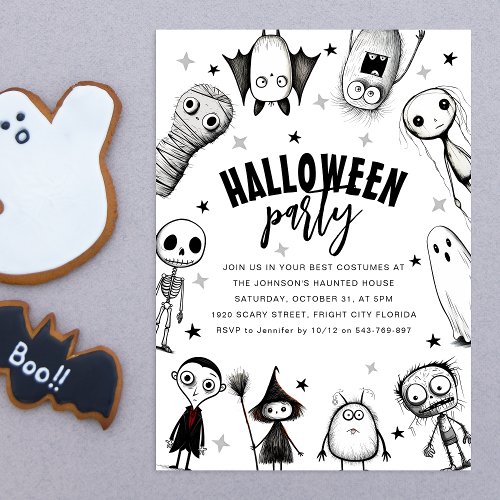 Black And White Halloween Party Invitation