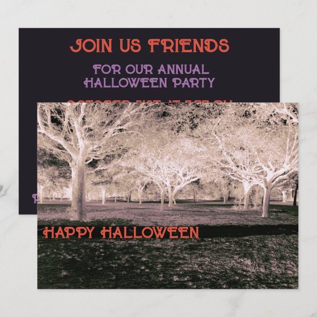 Black and White  Halloween Party Scary Woods Invitation (Front/Back)