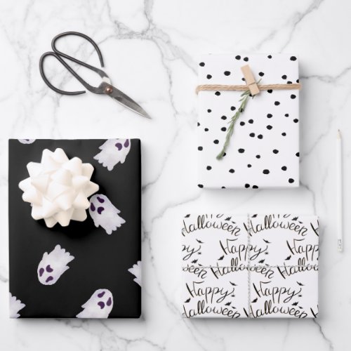 Black and White Halloween Patterns Wrapping Paper Sheets