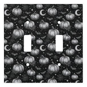 Black and White Halloween Pumpkin, Bat, Spiderweb Light Switch Cover