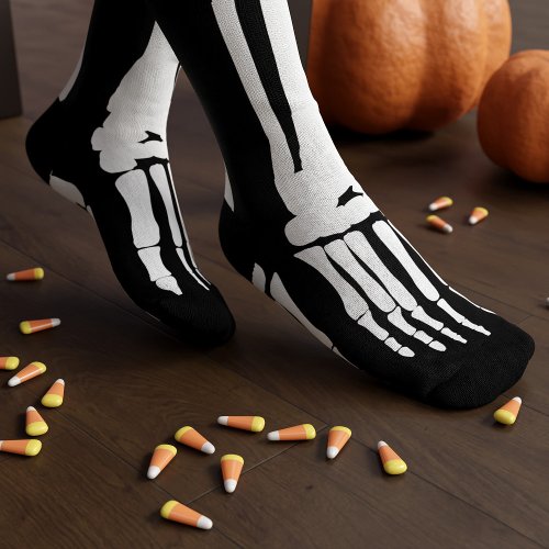 Black and White Halloween Skeleton Foot Spooky Socks