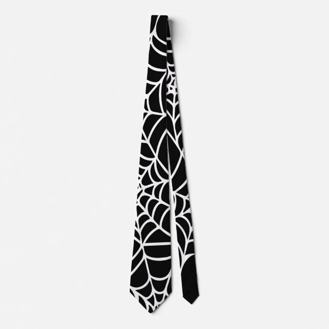 Black and white Halloween Spider Web Goth Neck Tie (Front)