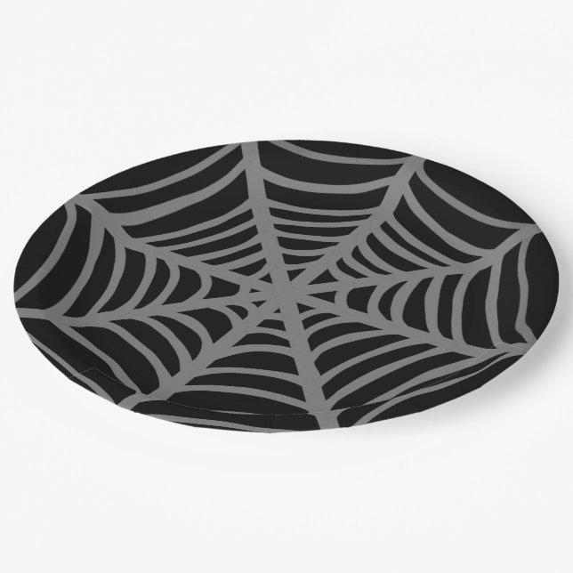 Black and White Halloween Spider Webs  Paper Plates (Angled)