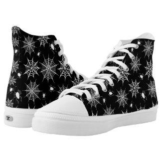 Black and White Halloween Spiders and Cobwebs High-Top Sneakers