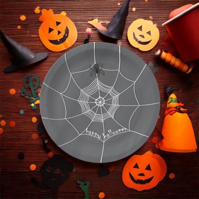 Black and White Halloween Spooky Custom Paper Plates (Black and white party paper plate. )