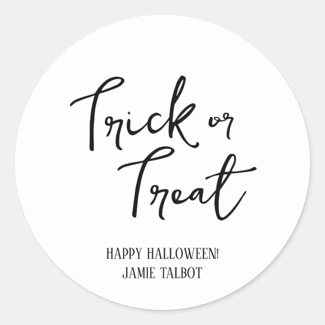 Black and White Halloween, Trick or Treat Classic Round Sticker (Front)